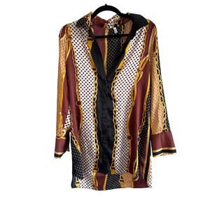 ZARA TRF Chain Print Satin Shirt Dress M Baroque Scarf Blouse 90s Vibes